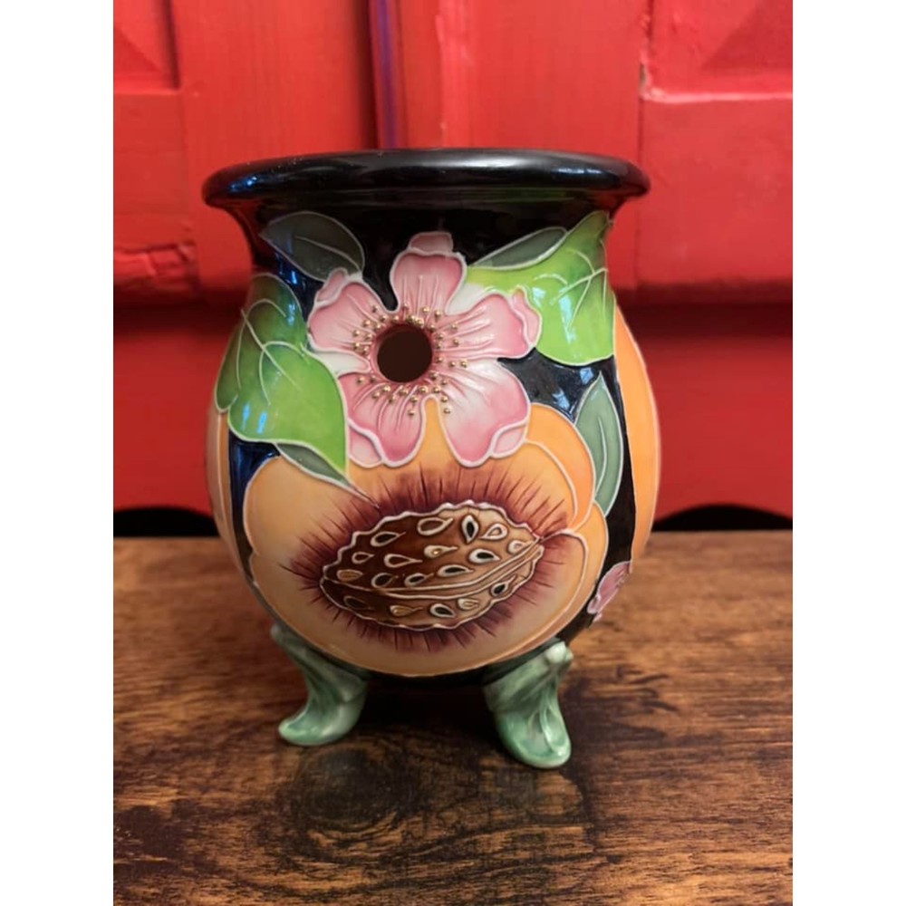 Blue Sky 2004 J McCall Ceramic Peach Floral Wax Melt Tealight Burner Mint Cond.